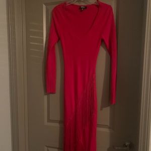 Red Long Sleeve Dress with tassels (Birthday worthy)